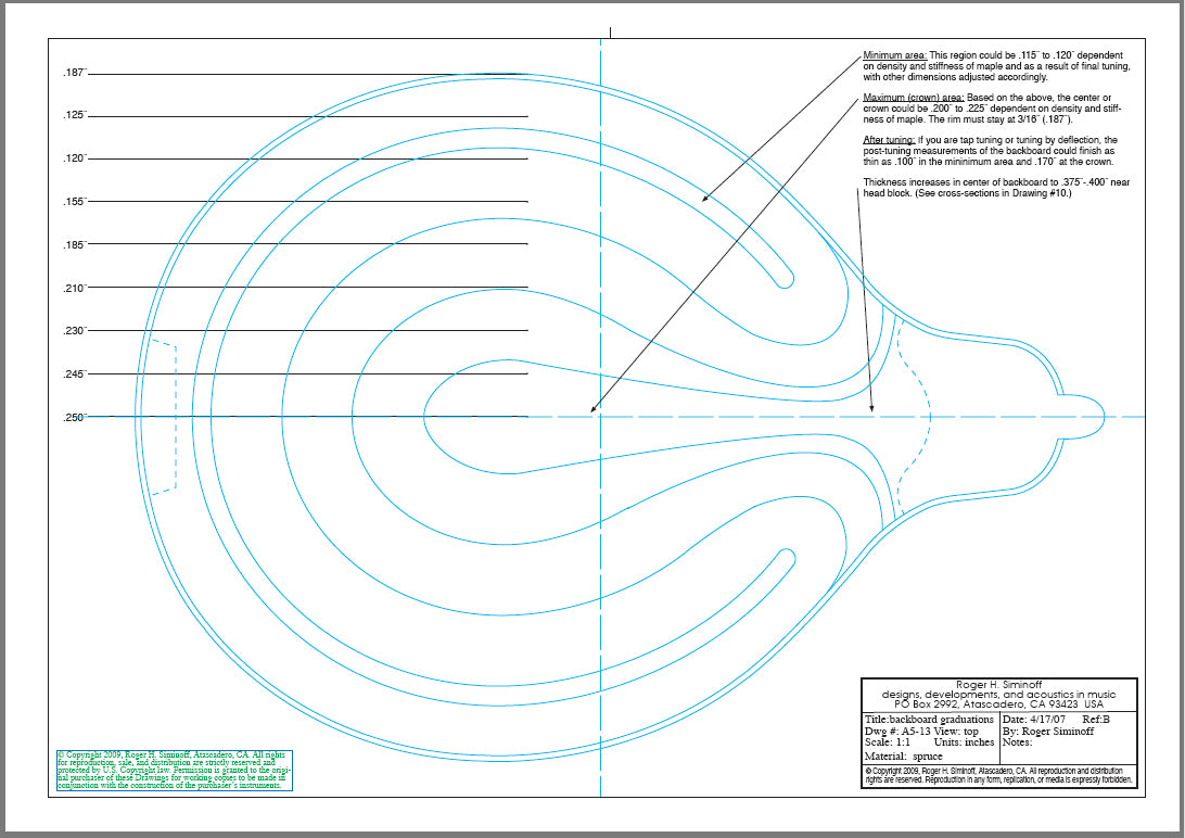A5 mandolin construction drawings (blueprints), full size, 19 pages