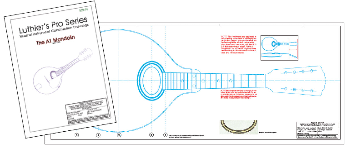 A1 mandolin construction drawings (blueprints), full size, 19 pages