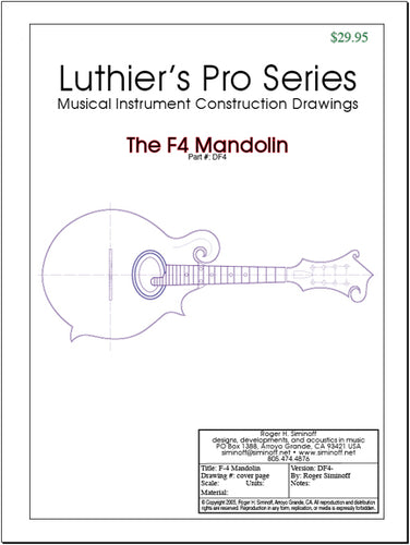 Gibson F4 mandolin drawings (blueprints) for constructing an oval soundhole mandolin with Ultimate Bluegrass Mandolin Construction Manual.