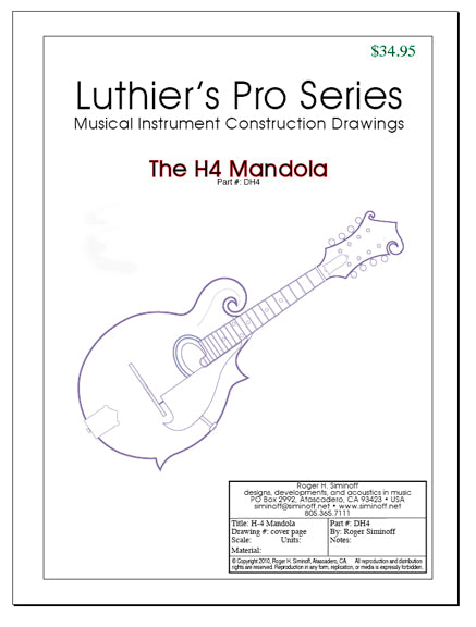 Gibson H4 mandola drawings (blueprints) for constructing an oval sound hole instrument with the Ultimate Bluegrass Mandolin Construction Manual.