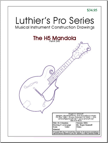 Gibson H5 mandola drawings (blueprints) for constructing an f-hole Lloyd Loar mandola with Ultimate Bluegrass Mandolin Construction Manual.